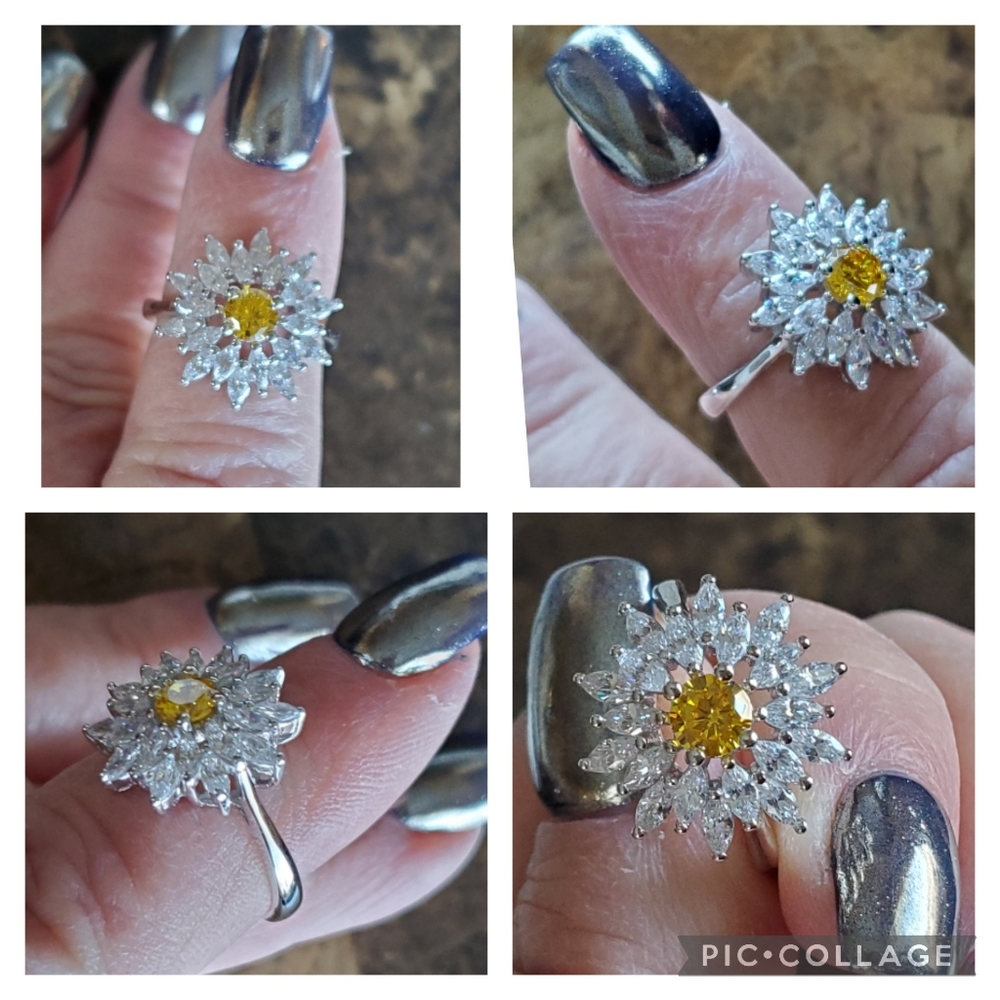Genuine 5ct Canary and White Sapphire Starburst Ring Size 7 - Picture 4 of 8